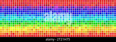 Horizontal seamless mosaic pixel rainbow abstract vivid backgraund. Multicolor gradient with dithering. Vector 16 bit illustration in retro style. Stock Vector