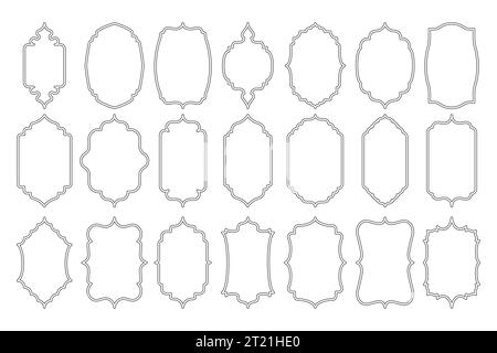 Islamic line shapes. Abstract arabic geometric borders, islamic arabesque silhouettes and simple decorative elements. Vector isolated collection Stock Vector