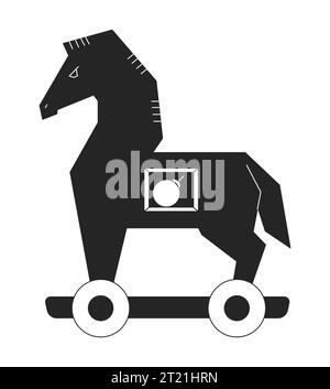 Trojan horse with bomb inside flat monochrome isolated vector object Stock Vector