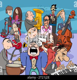 Cartoon illustration of musicians group or musical band with funny characters Stock Vector