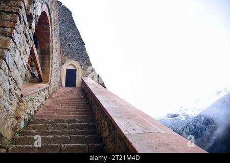 The Orthodox monastery of Sumela, built on a cliff overlooking the Altindere valley at 1200 meters above sea level, is located in the Maçka region Stock Photo