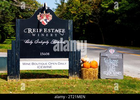 Reif Estate Winery sign in the Niagara Peninsula, Ontario Canada. Stock Photo