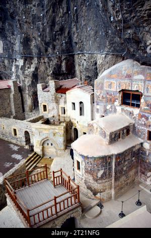 The Orthodox monastery of Sumela, built on a cliff overlooking the Altindere valley at 1200 meters above sea level, is located in the Maçka region Stock Photo