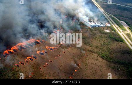 Aerial image showing the prescribed fire technique used in Everglades ...