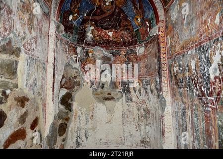 The Orthodox monastery of Sumela, built on a cliff overlooking the Altindere valley at 1200 meters above sea level, is located in the Maçka region Stock Photo