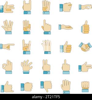 Gesture icons set. Outline illustration of 25 gesture vector icons thin line color flat on white Stock Vector