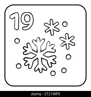 Xmas coloring advent calendar. Hand drawn vector logo with snowflake Stock Vector