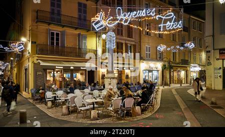 Antibes, France street scenes at Christmas with Christmas lights Stock Photo