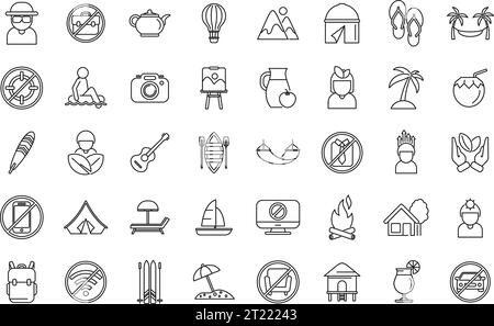 Downshifting icons set outline vector. Balance adult. Computer business office Stock Vector
