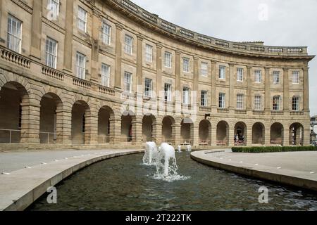 Built  between 1780 and 1789 the grade II listed Buxton Crescent was re-opened in 2020 and is now a 5 star spa hotel in Buxton, Derbyshire, England Stock Photo