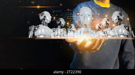 Concepts of technology and people using AI to help with work, learning AI and artificial intelligence. Stock Photo