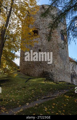 View of ruins of ancient Livonian castle in old town of Cesis, Latvia Stock Photo