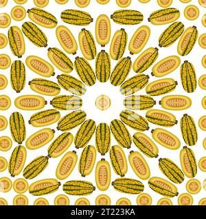 Seamless pattern with Courge Spaghetti winter Squash or Spaghetti squash. Fruit and vegetables. Flat style. Isolated vector illustration. Stock Vector