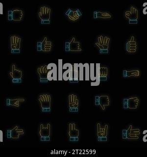 Gesture icons set. Outline illustration of 25 gesture vector icons neon color on black Stock Vector