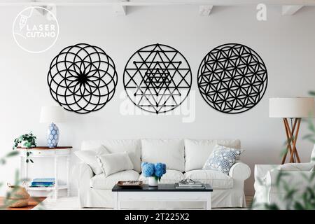 Sacred Geometry Wall Art Digital onelayer layout files are specially prepared for the laser cut, CNC router machine and other cutting machines. Stock Vector