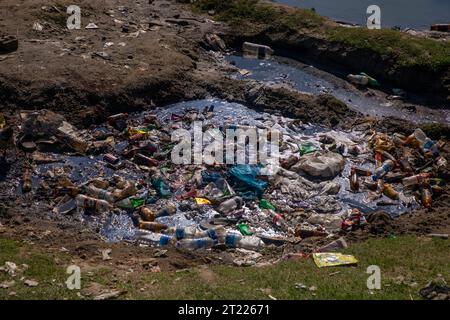 Plastic pollution at the Matarbari Power Plant is a 1,200-megawatt (2x600) coal-fired power station under construction in Maheshkhali Upazila of Cox's Stock Photo