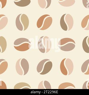 Coffee beans geometric grid, cute colourful seamless pattern. Pastel beige caramel colour palette. White cream background Stock Vector