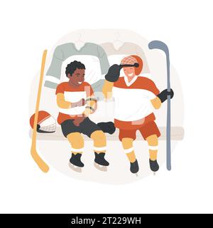 Ice Hockey training isolated cartoon vector illustration. Teenage ice hockey players talking in changing room after training, team sport spirit, young peoeple communication vector cartoon. Stock Vector