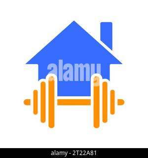 House with dumbbells line icon. Stay at home, self-isolation, free time, safety, building. Vector color icon on a white background for business and ad Stock Vector
