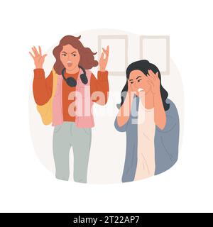 Swearing isolated cartoon vector illustration. Irritated angry girl cursing and spreading hands, mom covering her ears, teenager bad habit, swearing addiction, filthy language vector cartoon. Stock Vector