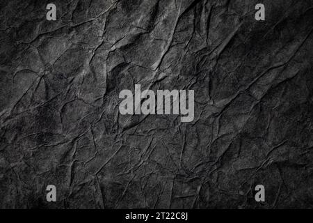 Rough crumpled black paper texture. Halloween and Black Friday background for copy space Stock Photo