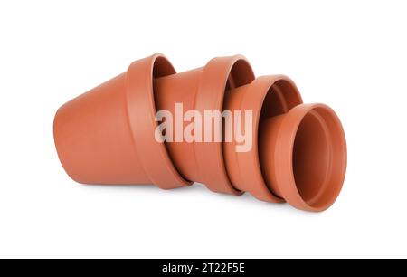Empty clay flower pots isolated on white background Stock Photo - Alamy