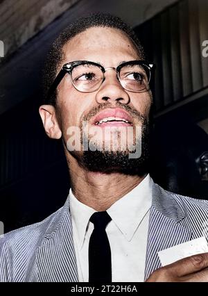 Malcolm X (1925-1965), American Muslim minister and human rights activist, head and shoulders portrait, Queens County Courthouse, Queens, New York City, New York, USA, Herman Hiller, New York World-Telegram and the Sun Newspaper Photograph Collection, 1964 Stock Photo