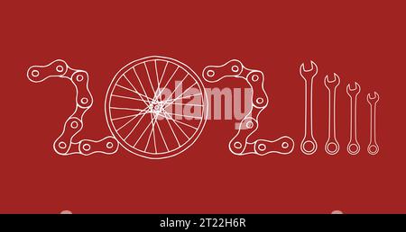 Bicycle New Year 2024 red background Stock Vector
