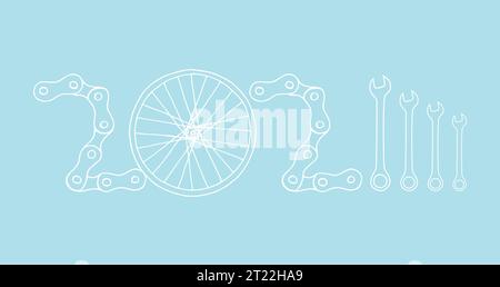 Bicycle New Year 2024 baby blue background Stock Vector
