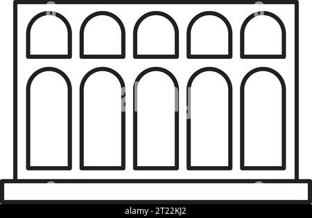 Simple black outline drawing of the AQUEDUCT OF SEGOVIA, SEGOVIA Stock Vector