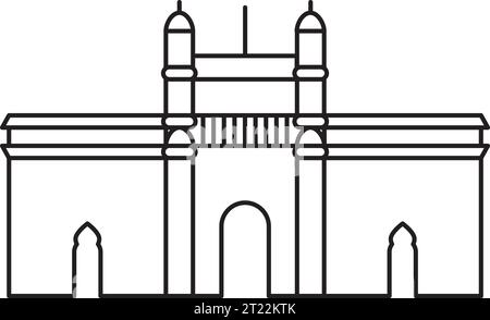 Simple black outline drawing of the GATEWAY OF INDIA, MUMBAI Stock Vector