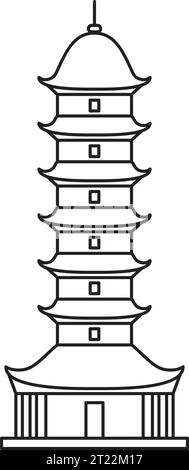 Simple black outline drawing of the AUSPICIOUS LIGHT PAGODA (RUIGUANGTA), SUZHOU Stock Vector