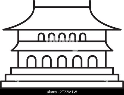 Simple black outline drawing of the HALL OF SUPREME HARMONY, BEIJING Stock Vector