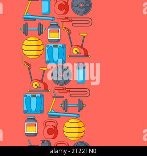 Pattern with fitness equipment. Sport bodybuilding items illustration. Stock Vector