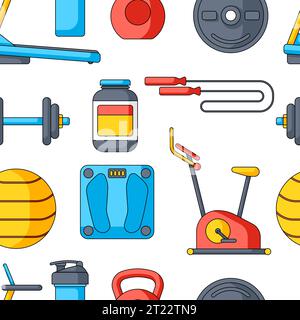 Pattern with fitness equipment. Sport bodybuilding items illustration. Stock Vector