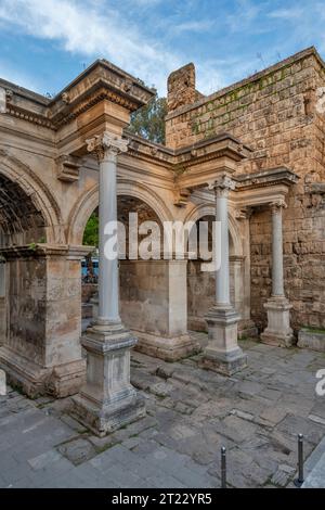 Hadrian's Gate back view in Antalya, Turkey Stock Photo