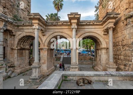 Hadrian's Gate back view in Antalya, Turkey Stock Photo