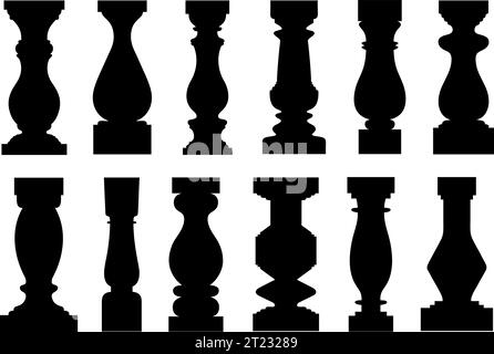 Set of different balusters isolated on white Stock Vector