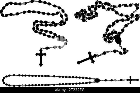 Set of different rosaries isolated on white Stock Vector