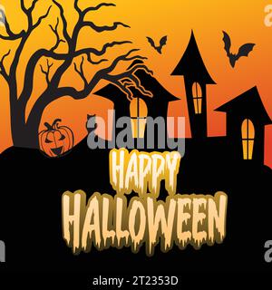 Halloween horror poster with pumpkins, in the style dark night, dark night street, illustration, digital, virtual design, flyer, poster Stock Vector