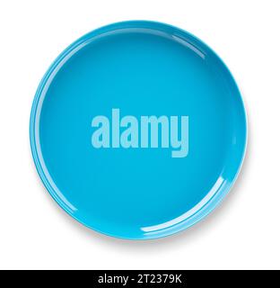 empty blue metal bowl, pet feeder isolated on white background with clipping path Stock Photo