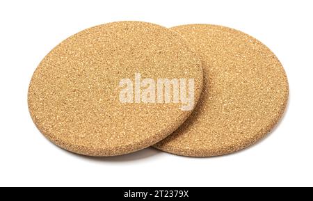Empty round cork coaster, isolated on white background. Stock Photo