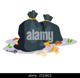 Wet Waste in Black Bags - Food Wastage - Icon as EPS 10 File Stock Vector