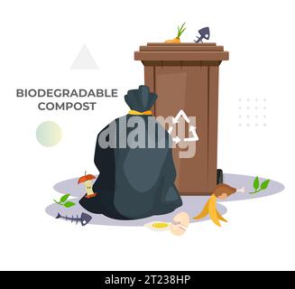Wet Waste in Black Bags and Brown Bins - Food Wastage - Icon  as EPS 10 File Stock Vector