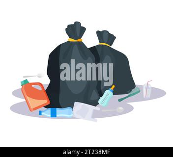 Waste Management - Plastic Waste in Black Bags - Icon as EPS 10 File Stock Vector