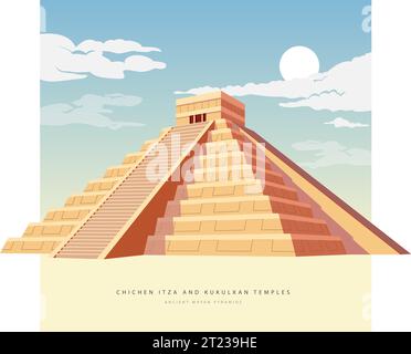 El Castillo - Chichen Itza - A Pre Coloumbian Mayan City Temple - Stock Illustration as EPS 10 File Stock Vector