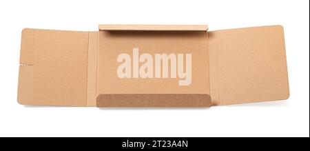 close-up of one box open empty isolated on white background, brown carton box for package delivery Stock Photo