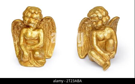 retro golden little angel figurine isolated on white background with clipping path Stock Photo