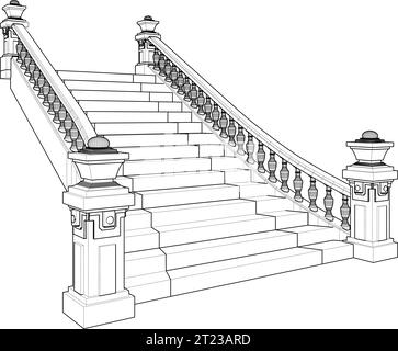 Classic Staircase Vector. Antique Stairs. Illustration Isolated On White Background. A vector illustration Of A Stair. Stock Vector