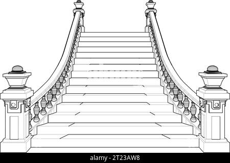 Classic Staircase Vector. Antique Stairs. Illustration Isolated On White Background. A vector illustration Of A Stair. Stock Vector